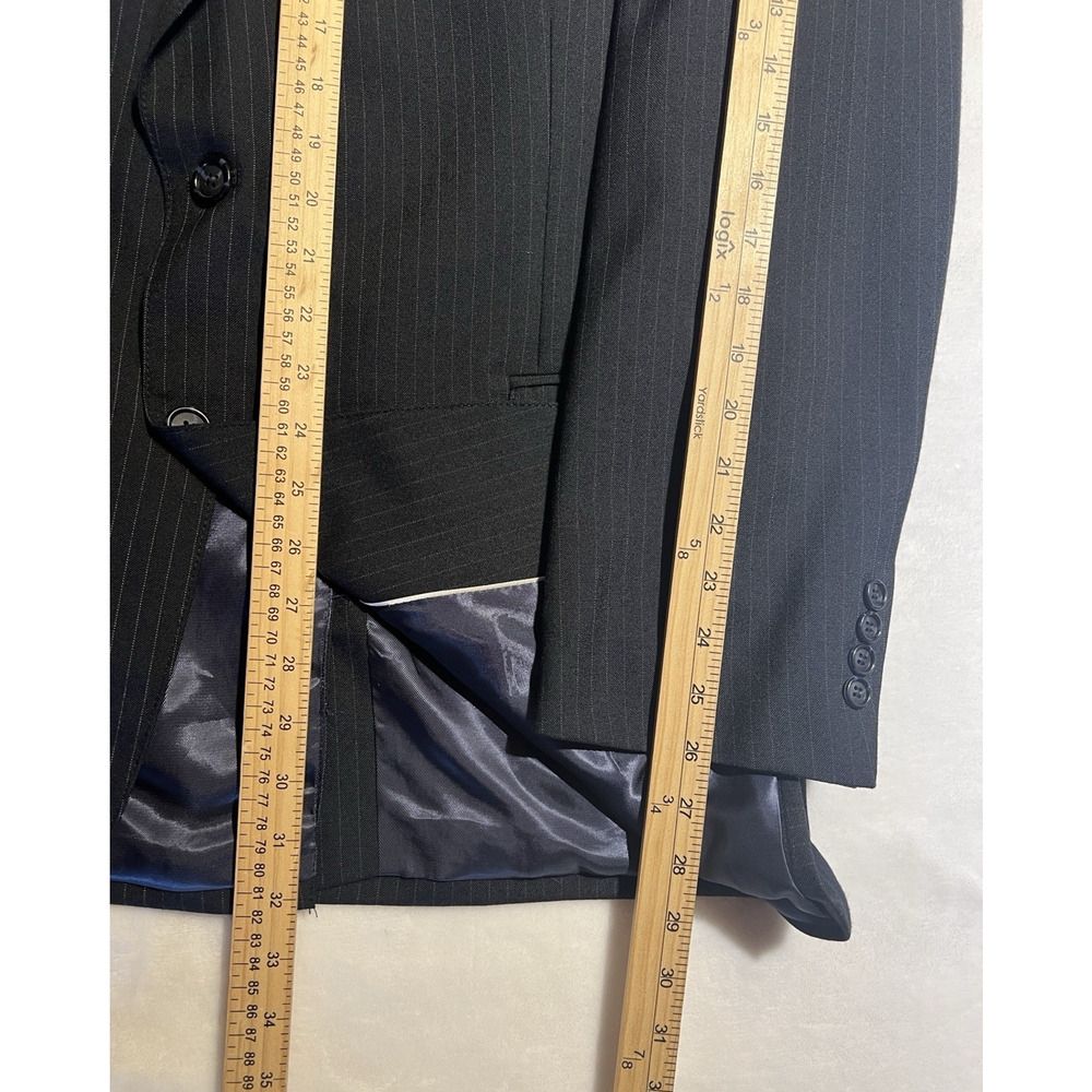 Vintage English Manor 42L 36x31 Navy Blue Pinstripe Suit Light Flannel Finish - Picture 13 of 16